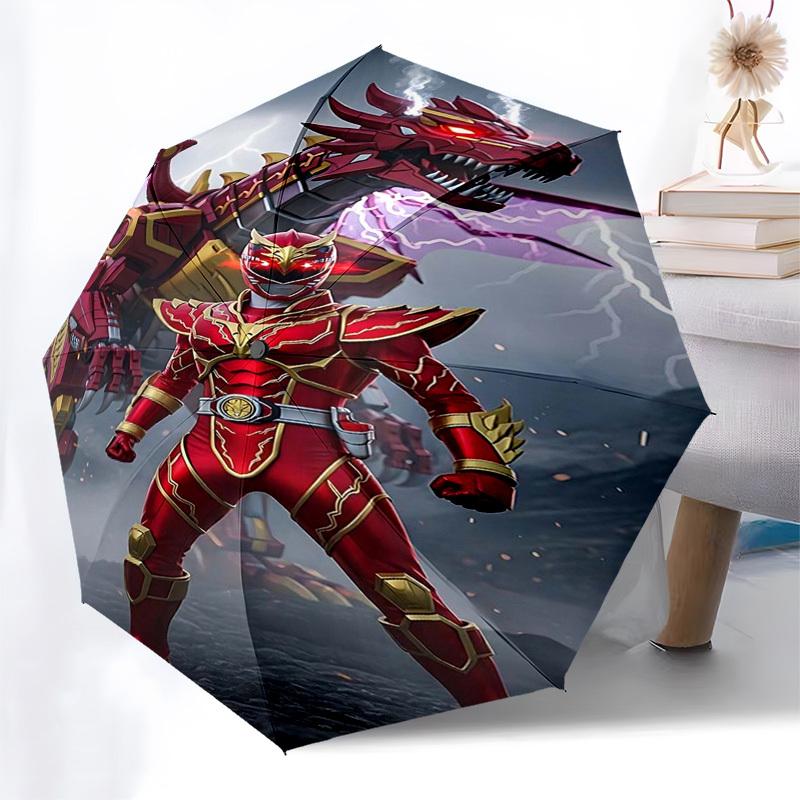1pc Power Rangers Red Ranger Dragonzord Automatic Folding Umbrella, 3-Fold Design, 8-Bone Frame, Outdoor for Fans, Travelers, Daily Use, Gift Idea.T08