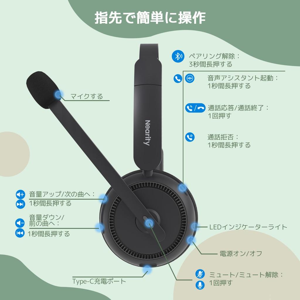 Гарнитура Nearity EP320 для звонков с USB-донглом, зарядка, Bluetooth, шумоподавление, 45 часов непрерывной работы, совместима с черным ПК, беспроводная, Центры,