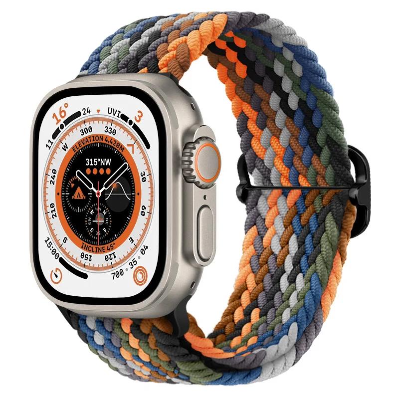 Нейлоновый ремешок для Apple Watch Band 10 9 8 7 45мм 41мм 42мм 46мм Ultra 49мм Дышащий Регулируемый Браслет iWatch 6 5 4 SE2 Пояс