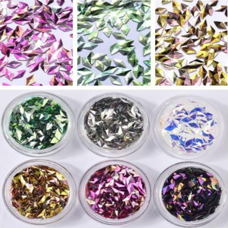 6 Коробок/набор Лазерная Смешанная Алмазная Пудра-Глиттер для Ногтей Пайетки Блестящие Разноцветные 3D DIY
