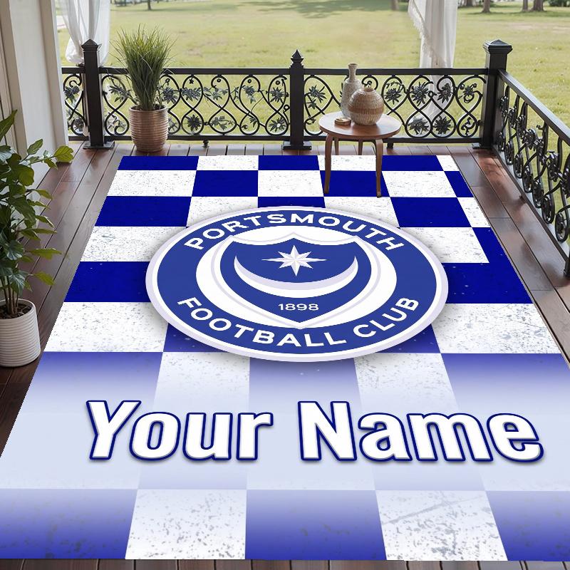 Custom Name Portsmouth FC Crystal Velvet Floor Rug Personalized Text Soft Carpet Home Decor