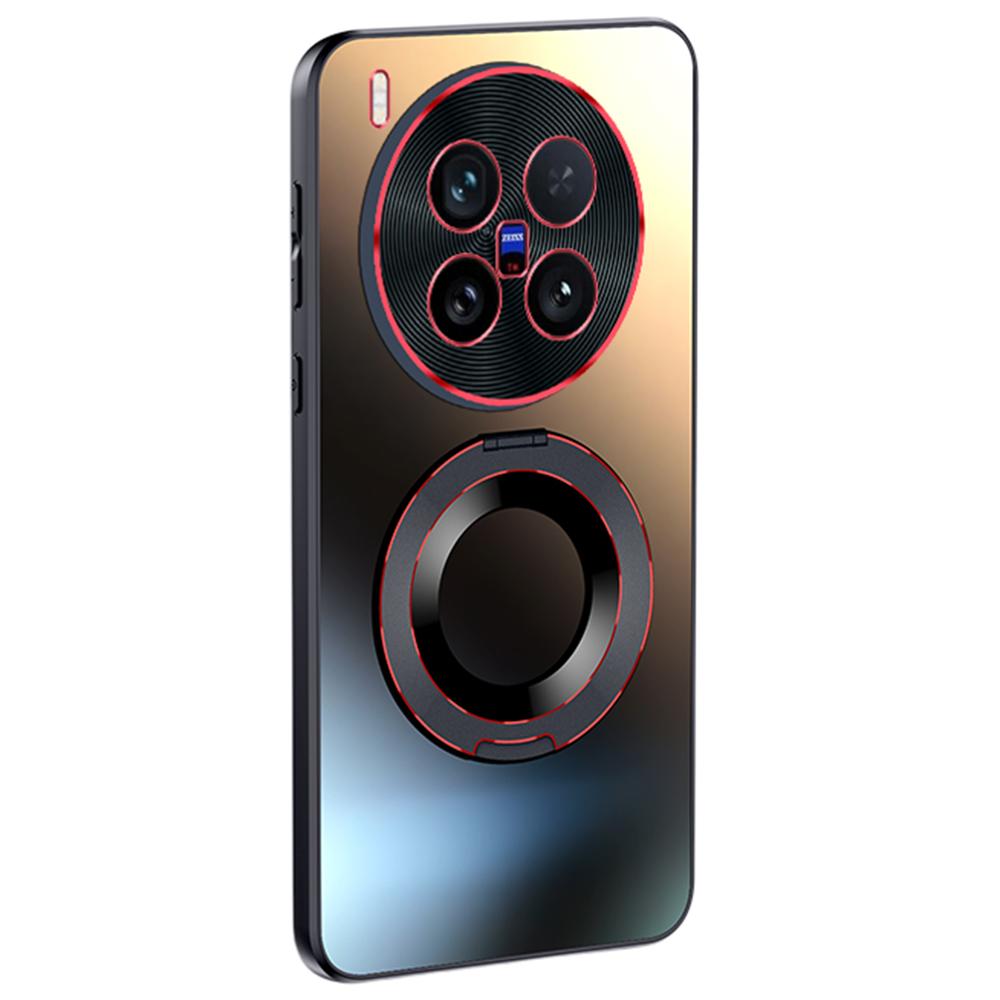 For Vivo X200 Ultra 5G Phone Case with Ring Kickstand Dual-Color Lens AG Skin-Feel Matte Cover