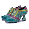 Genuine Leather Pumps Handmade Splicing Printed Color Contrasting Fashion Women's High Heels