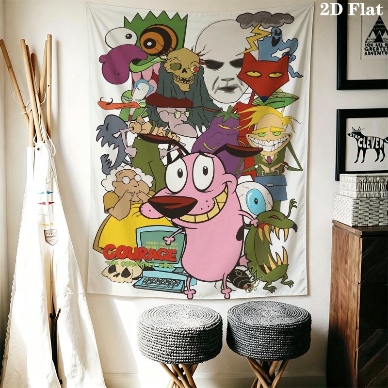 Courage the Cowardly Dog Wall Tapestry Aesthetic Wall Hanging Printed Fabric Blanket Decorative Tapestries for Bedroom Living Room Home Decor