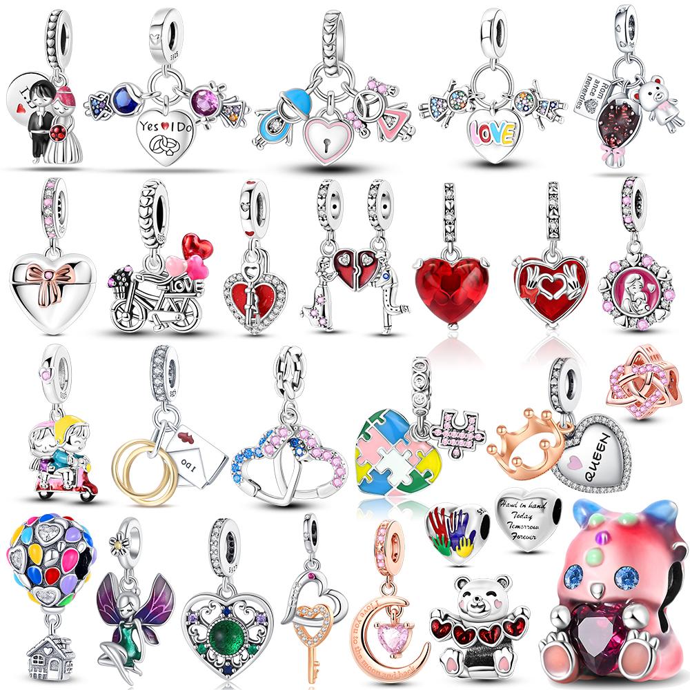 Шармы Медь Оригинальное Красное Сердце Велосипед Любовь Пара Подвеска Бусина Подходит Браслет День Святого Валентина Изысканный Подарок Женские Украшения Сделай Сам