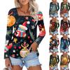 Women's Fashionable Casual Long Sleeved Christmas Print Square Neck Long Sleeved Shirt