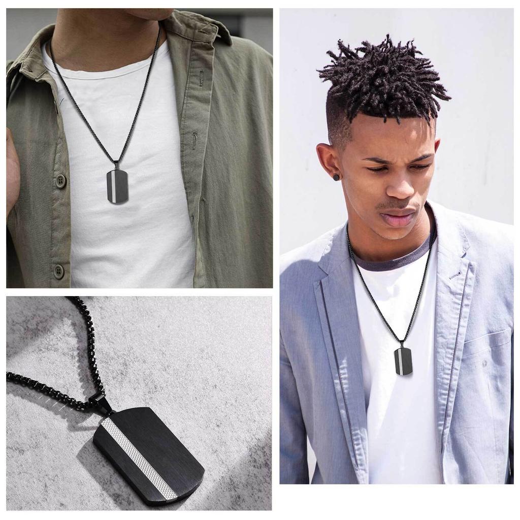 Man Necklace Stainless Steel Jewelry Zircon Inlay Geometric Pendant Black Anti Rust Boyfriend Father Valentine Day Birthday Gift