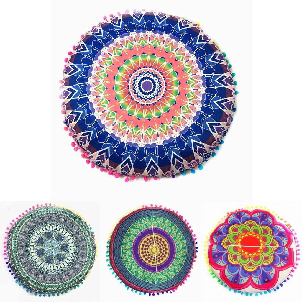 Элегантный индийский богемный чехол для напольной подушки с яркими помпонами по краям