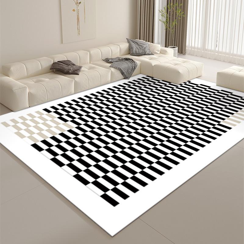 Ковер с шахматным принтом Геометрический полосатый для гостиных Нескользящий декоративный коврик Кремовый стиль Повседневный домашний Ковер с защитой от загрязнений