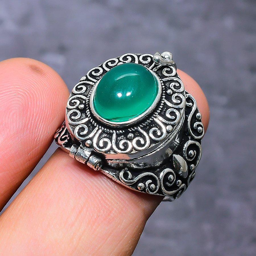 Кольцо из натурального зеленого оникса, стерлингового серебра 925 пробы, размер 7,5 k2L13
