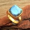 Gold Plated Labradorite Ring Solid 925 Sterling Silver Handmade Jewelry Statement Ring