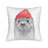 River Otter Wearing Beanie Vintage Wildlife Square Pillow Case  Cushion Covers Creative Throw Pillow Case Cover for Bed