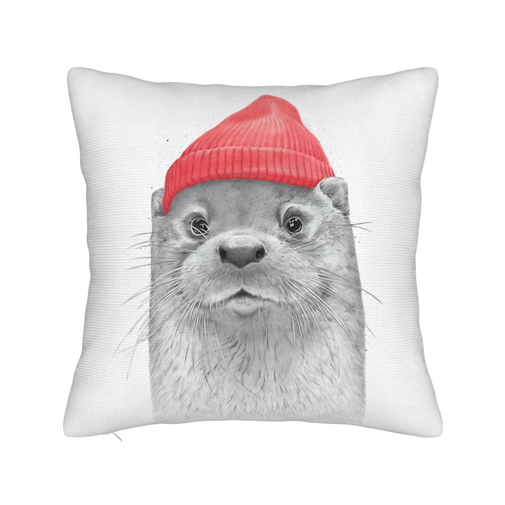 River Otter Wearing Beanie Vintage Wildlife Square Pillow Case Cushion Covers Creative Throw Pillow Case Cover for Bed