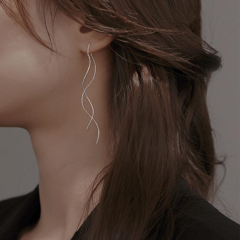 Trendy Wave Ear Threaders For Women 2023 New Fashion Long Fringe Earrings Slimming Face Chains