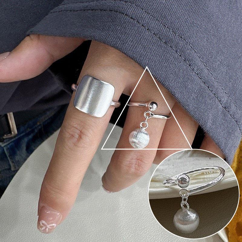 Women's Wide Band Geometric Frosted Matte Open Ring, S925 Silver Plated Creative Index Finger Design