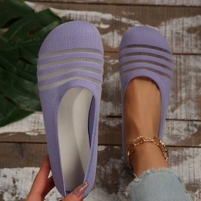 Модные Новые Женские Туфли-балетки с Закрытым Носком, Однотонные Вязаные Слипоны, Повседневные Дышащие Балетки, Женские Туфли-лоферы