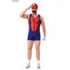 Men Funny Plumber Brother Cosplay Jumpsuits With Hat Halloween Adult Sexy Anime Role Play Disguise Carnival Party Stage Dress Up