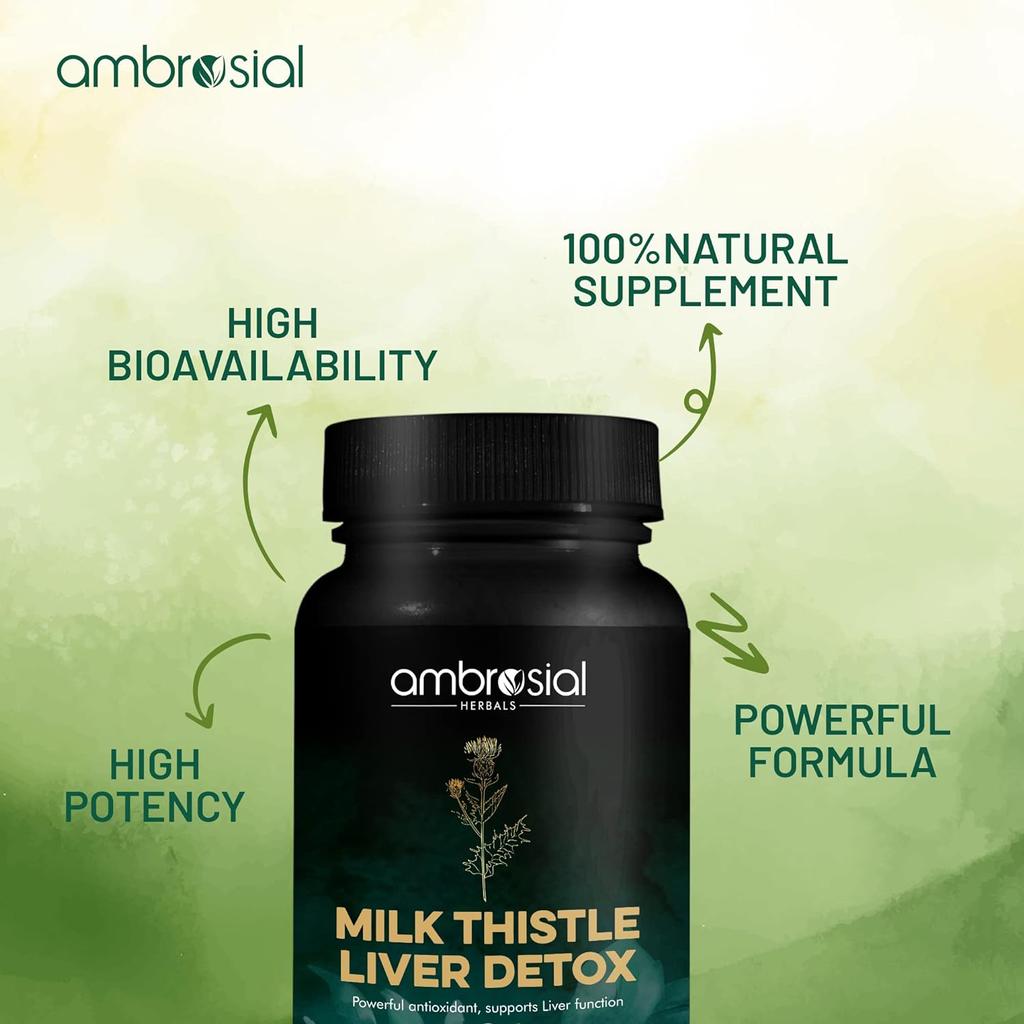 AMBROSIAL Молочный чертополох Добавка для детоксикации печени Капсулы с расторопшей для печени с корнем одуванчика (Упаковка 1-60 капсул)