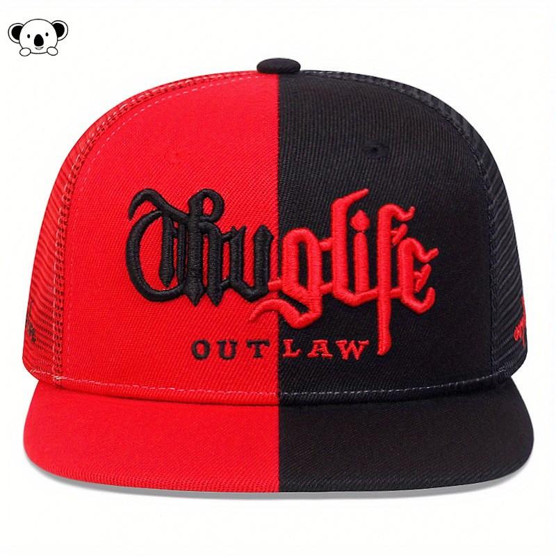 Embroidered Color Block Baseball Cap Men Women Linen Flat Top Wide Brim Unisex Hat