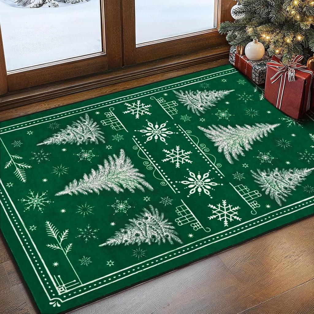 Christmas Area Rugs for Living Room, Xmas Tree Washable Rug Non-Slip Rugs for Bedroom, Snowflake Soft Large Floor Carpet for