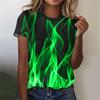 Повседневная женская футболка с коротким рукавом и круглым вырезом с 3D-принтом в виде пламени, свободная женская уличная футболка