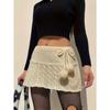 Women's Solid Color Chipotle Twist Knit Peplum Hairball Embellished Woolen Half Skirt