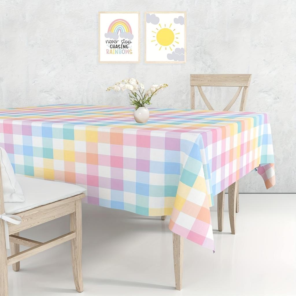 1pc, Multicolor Checkered Print Tablecloth, Polyester Material, Full Print of Colorful And Evenly Sized Checkered Pattern, Suitable for Restaurant Tab
