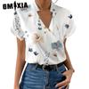Женские модные повседневные летние блузки и рубашки с v-образным вырезом и коротким рукавом с цветочным принтом