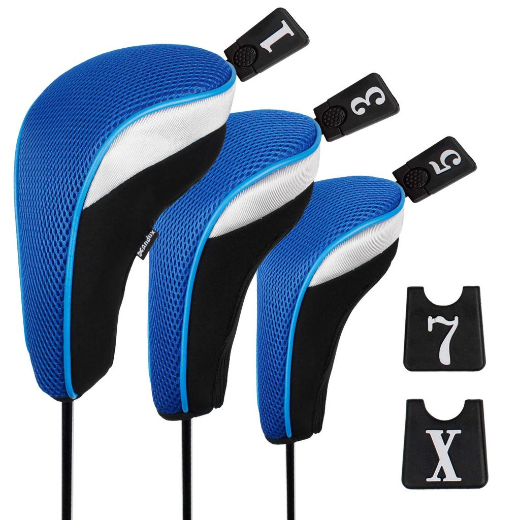 Andux Golf Wood Driver Head Cover with Replaceable Number Tag, Set of 3 (BlackBlue)