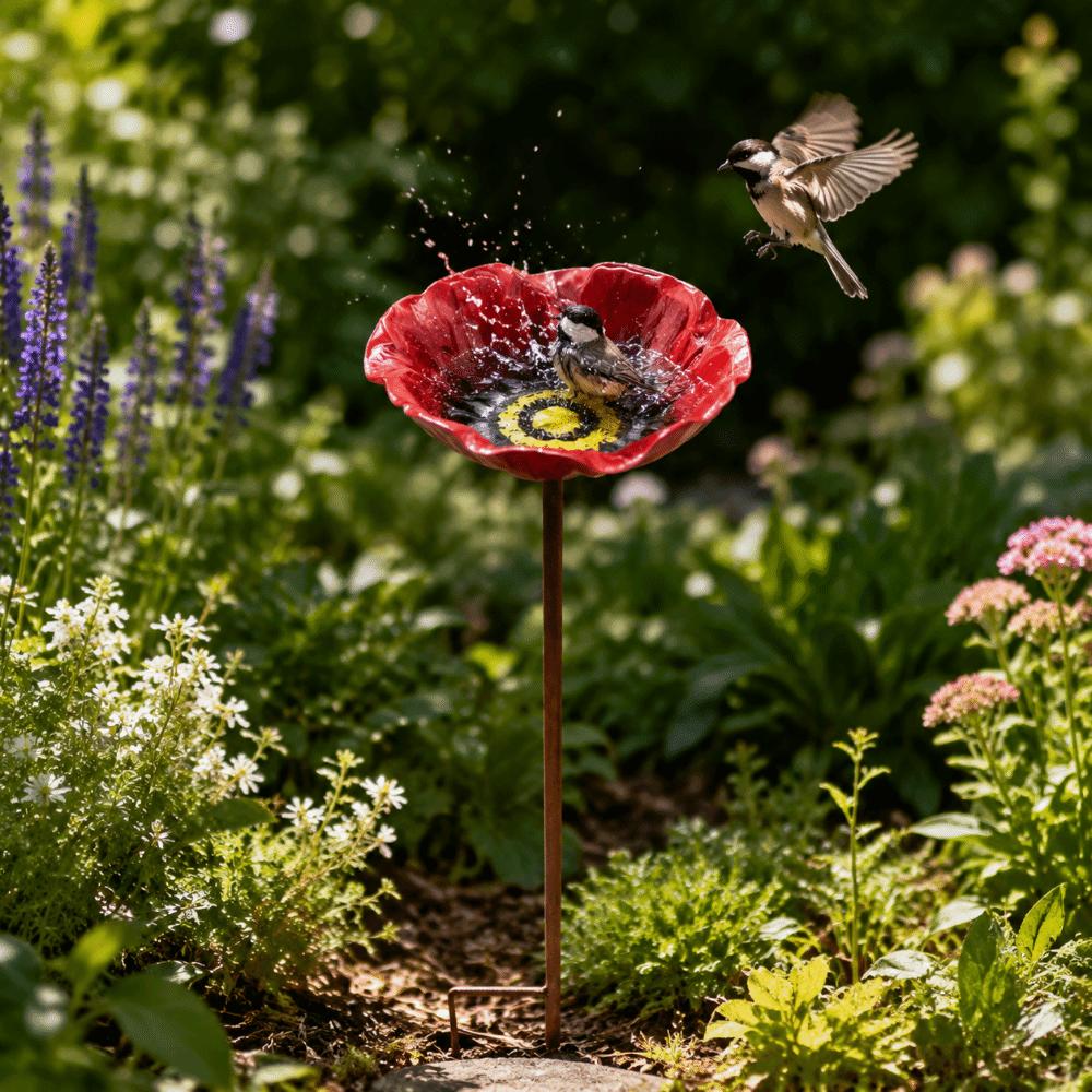 Metal Bee Butterfly Watering Station Flower Shaped Bird Water Dispenser Household