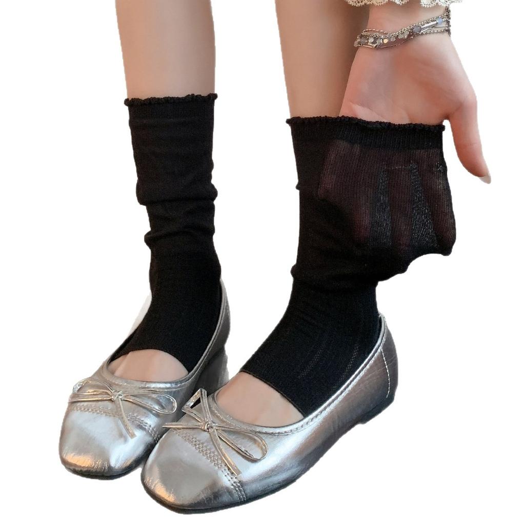 Lace Stepping Calf Socks Women'S Summer Light And Transparent Skin Stacking Socks Ballet Vertical Pattern Half Sole Leg Socks Cotton Socks