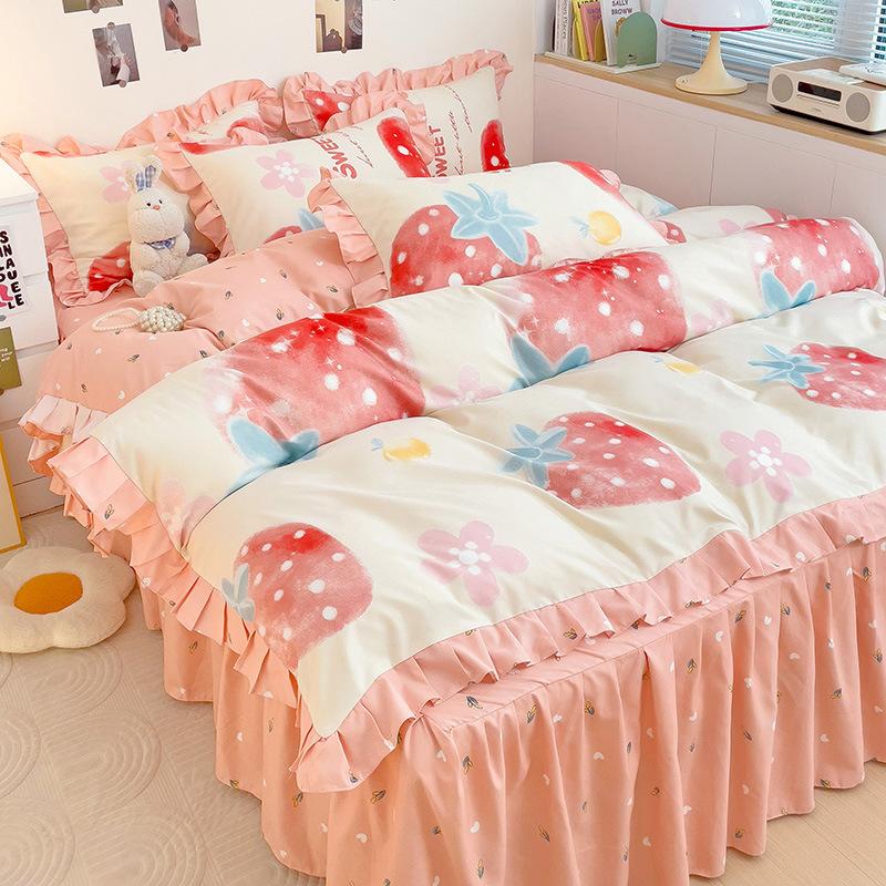 Юбка для кровати принцессы, простыня из четырех частей для девочек, кружевное одеяло, покрывало, постельное белье