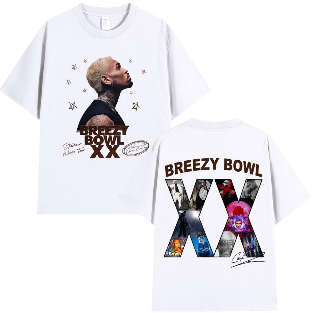Chris Brown Breezy Bowl XX 2025 Concert Tour Tshirt Unisex Women Fashion Hip Hop T Shirt Unisex Oversized Cotton Casual Tshirts Tops