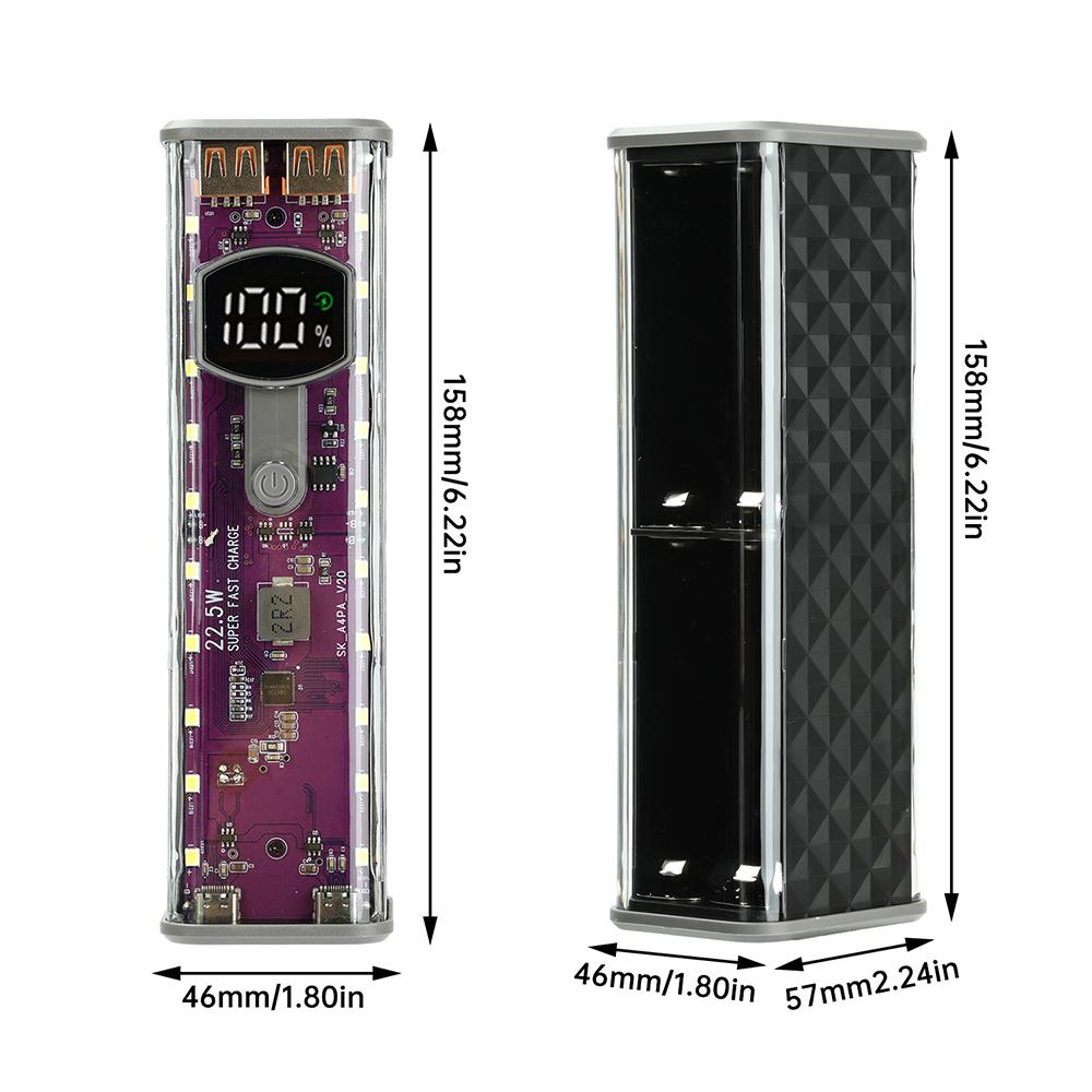 8*18611 Power Bank Battery Case 11.1W PD 11W Fast Charging Battery Storage Box Welding Free USB+Type-C Port