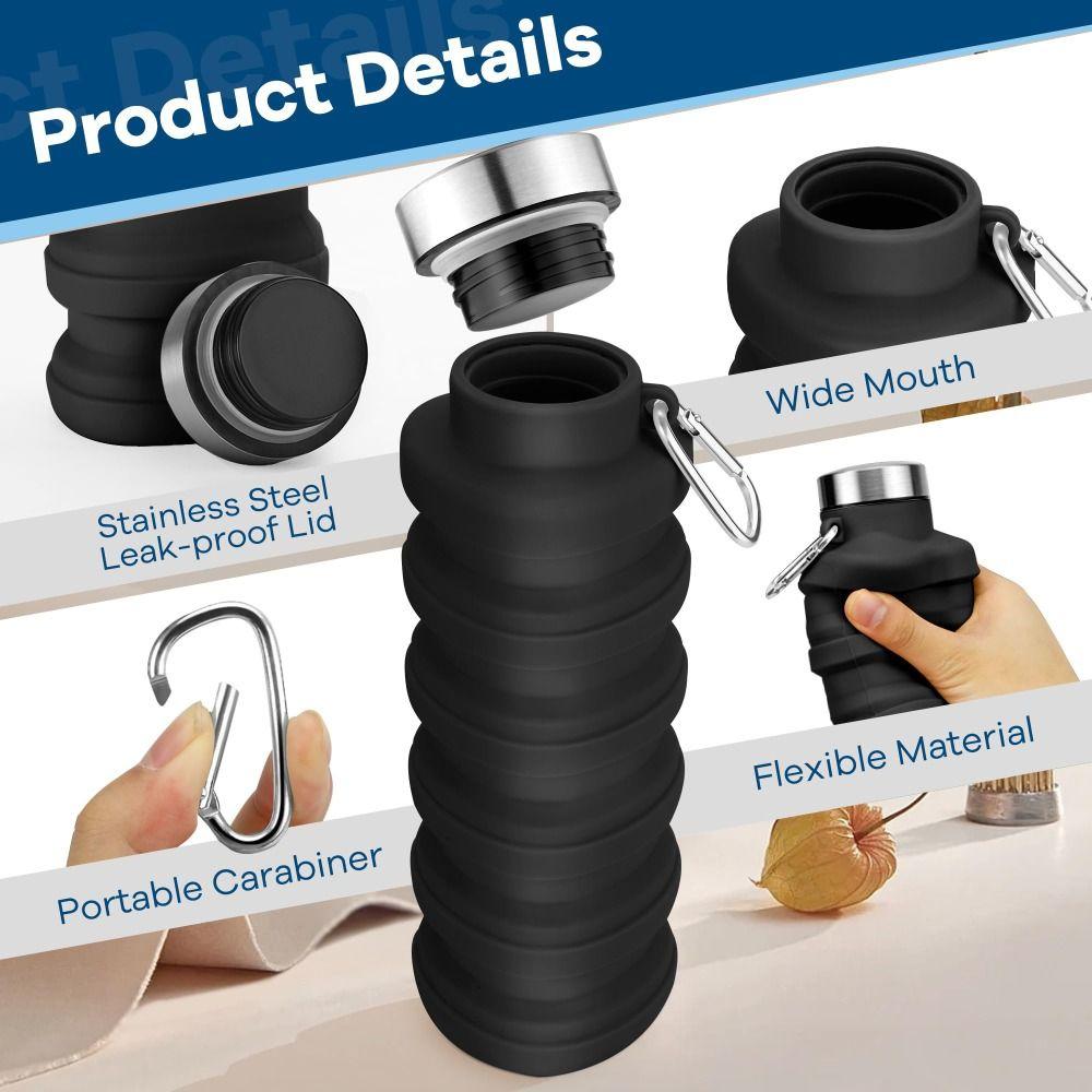17oz Collapsible Water Bottle Silicone Leakproof Foldable Water Bottle Eco-Friendly Lightweight Sport Water Bottle Hiking