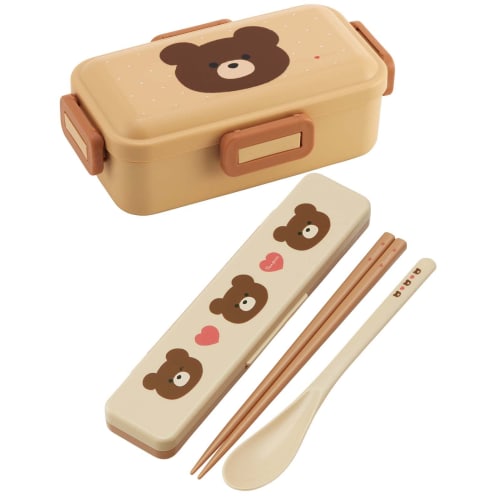 Skater Chopsticks and Spoon Combo Set, 18cm, Antibacterial, Bento Box, Adult Size, Silent Silicone Cushion, Made In Japan, Pompon's Bear CCS3SAAG-A