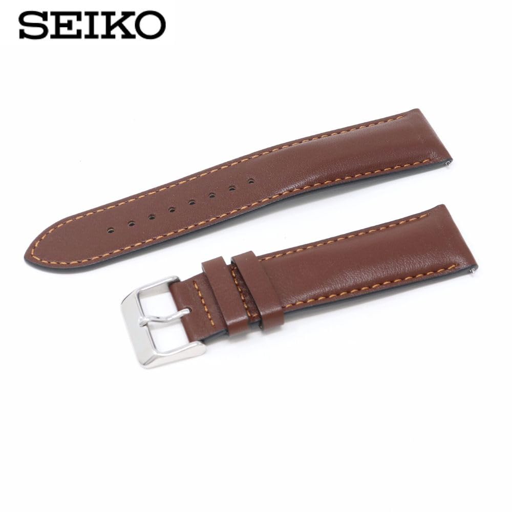 Seiko RS07S22DBN 22мм Ремешок для часов из гладкой кожи для мужчин, Темно-коричневый, с инструкциями по уходу