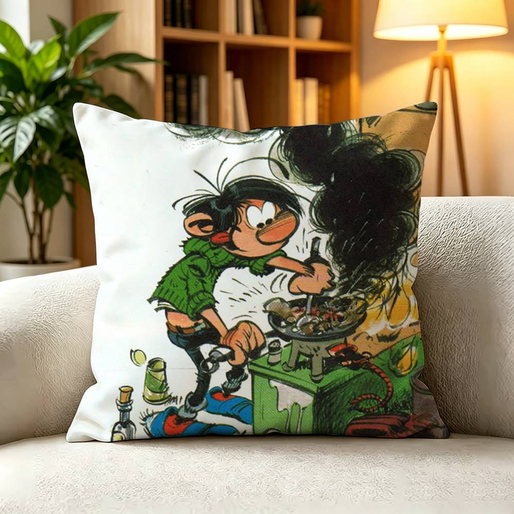 GGaston Lagaffe Classic FrancoBelgian Comic Pillow Case Square DoubleSided Sofa Cushion Cover Bedroom Bedside Pillow