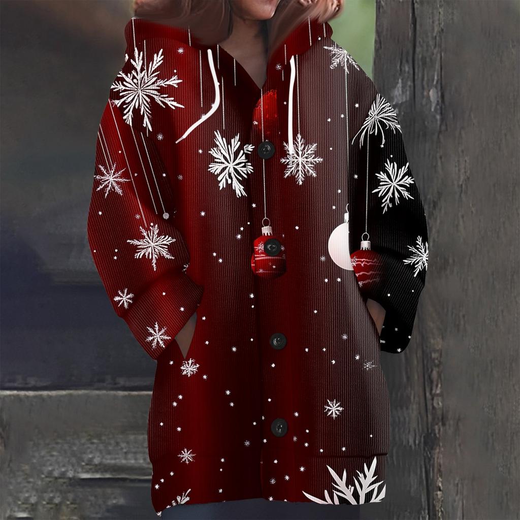 Свитшоты для женщин Вязаный свитер с длинным рукавом Принт Вязаный худи с пуговицами Кардиган Пальто