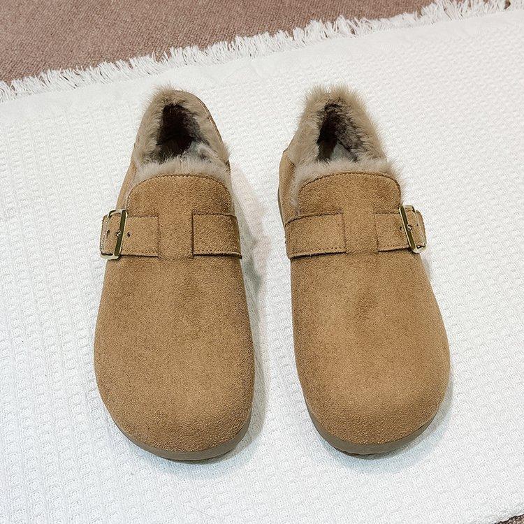 Флисовые всеохватывающие туфли Boken женские 2025 новые осенне-зимние хлопковые туфли с северо-востока, туфли Doudou, пушистые туфли, зимние сапоги