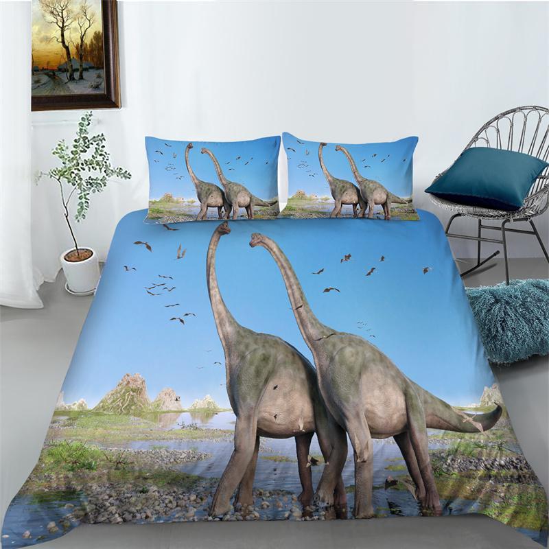 Пододеяльник с 3D принтом динозавра, постельные принадлежности королевского размера, полиэстер, креативный домашний комплект постельного белья, комплект постельного белья для мальчиков