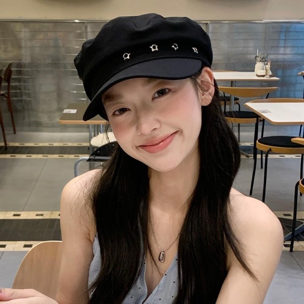 Flat Top Octagonal Cap Vintage Newsboy Hats Casual Star Hole Berets Ladies