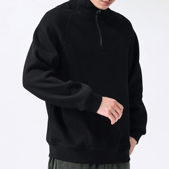 Men Fall Winter Sweatshirt Half Zipper Stand Collar Loose Solid Color Loose Long Sleeves