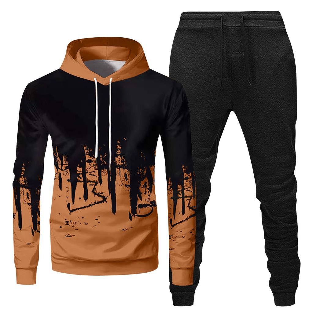 Mens Hooded Sports Tracksuit Unisex Two-Piece Running Outfits Long Sleeve Pullover Hoodies Sweatshirt+Sweatpants Set