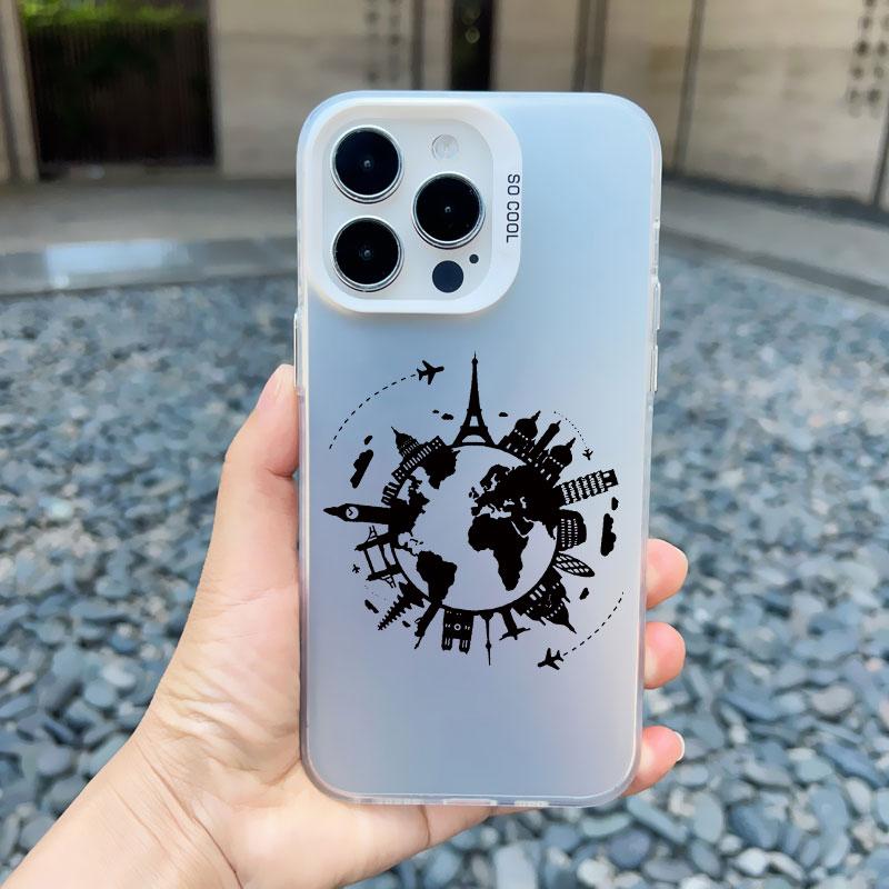 Популярный чехол для телефона с изображением карты мира и самолета для iPhone 11 12 Pro Max 13 Mini 15 13 14 Pro Max Plus, задняя крышка, противоударные, лазерные