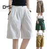 Женские шорты с широкими штанинами и эластичным поясом, повседневные брюки, однотонные, свободного кроя, длиной до колена, спортивные шорты с карманами