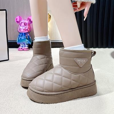 Зимние теплые и бархатные короткие зимние ботинки с толстой подошвой для женщин