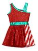 Kids Girls Sequins Christmas Dress Xmas New Year Dress Big Bow Stripe Stage Performance Santa Clause Party Dancewear