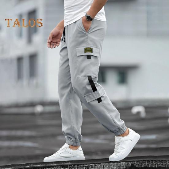 Мужские брюки-карго с несколькими карманами, в уличном стиле, с резинкой на щиколотке, в стиле ретро, с эластичной резинкой на талии для повседневной носки на открытом воздухе и на работе