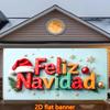 2D flat banner, large Christmas garage background banner, Spain Mexico "Feliz Navidad" green background wall
